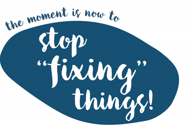 The pebble image says 'stop fixing things'