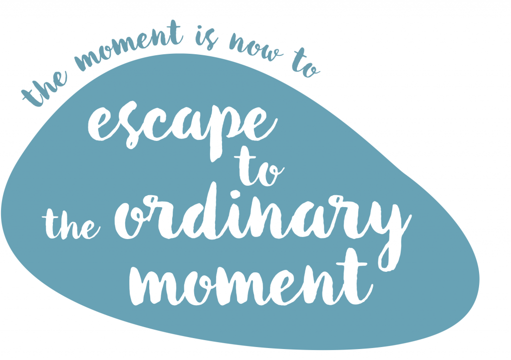 The pebble image says 'escape to the ordinary moment'