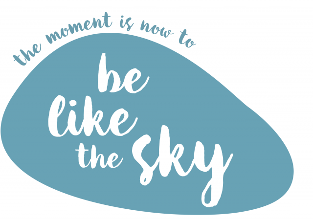 The pebble image says 'Be like the sky'